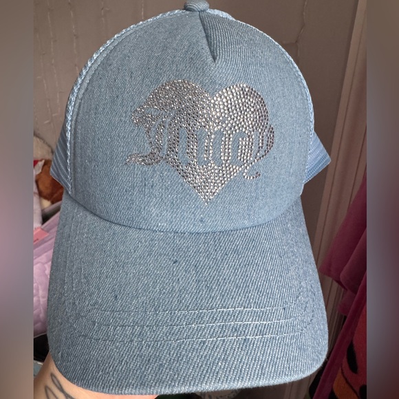 Juicy Couture Denim Baseball Cap with Rhinestone Logo NWT blue adjustable 💕